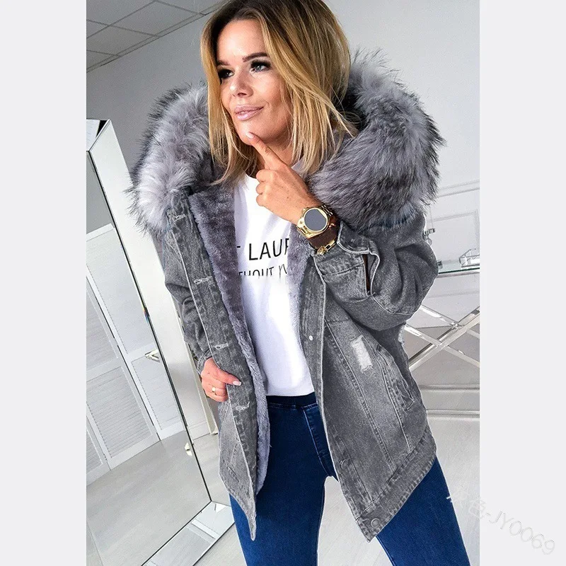 Mandylandy Outwear Coats Ripped Distressed Overcoat Retro Big Women Parkas Fur Collar Denim Jacket Warm Mid-Length Denim Jackets
Mandylandy Outwear Coats Ripped Distressed Overcoat Retro Big Women Parkas Fur Collar Denim Jacket Warm Mid-Length Denim Jackets