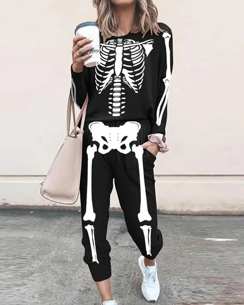 2020 Fashion Women Elegant Halloween Skeleton Print Top & Pocket Design Pants Set
2020 Fashion Women Elegant Halloween Skeleton Print Top & Pocket Design Pants Set