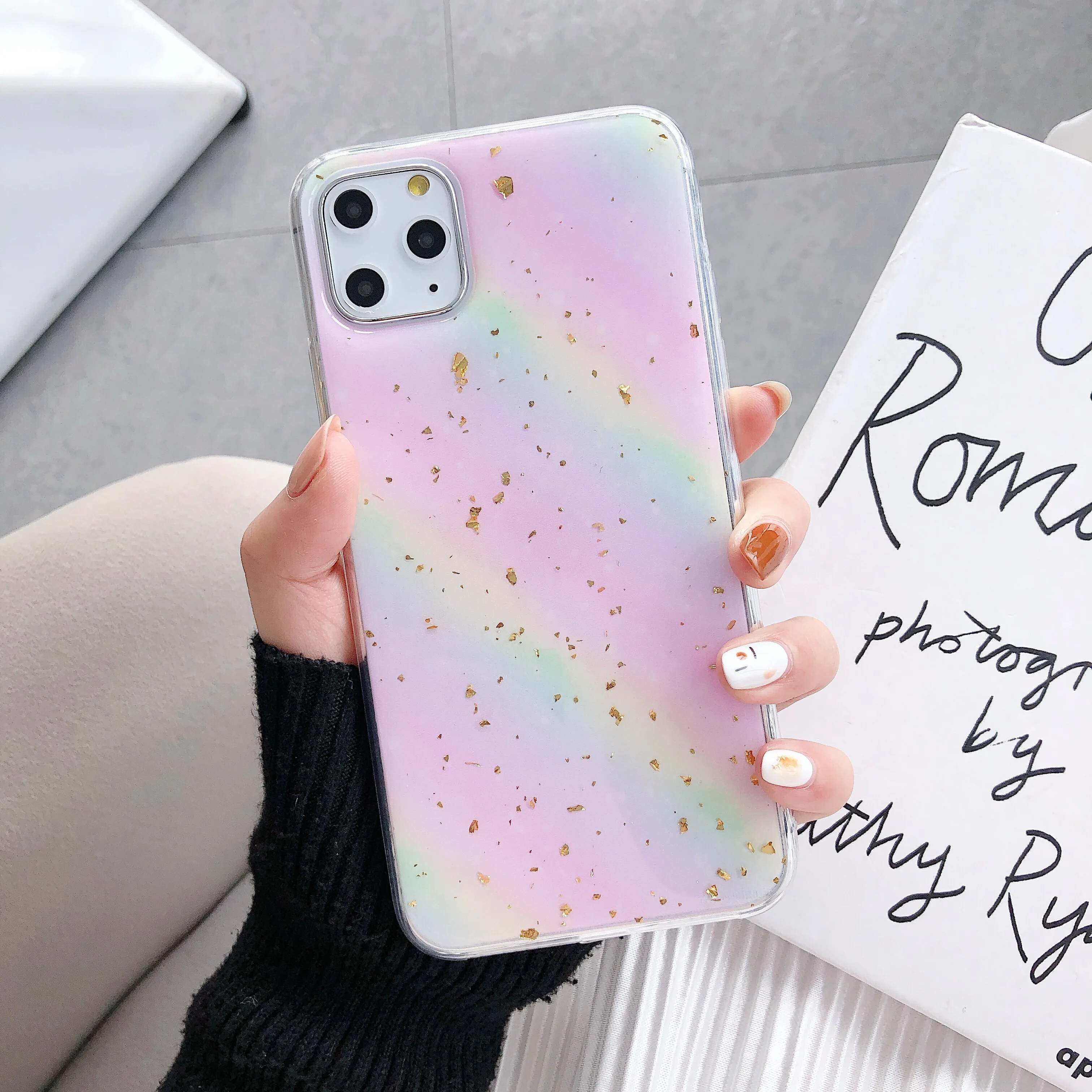 Новые чехлы для iPhone 11 Pro X XS Max XR 6 6S 7 8 Plus блестящий чехол с золотой фольгой
