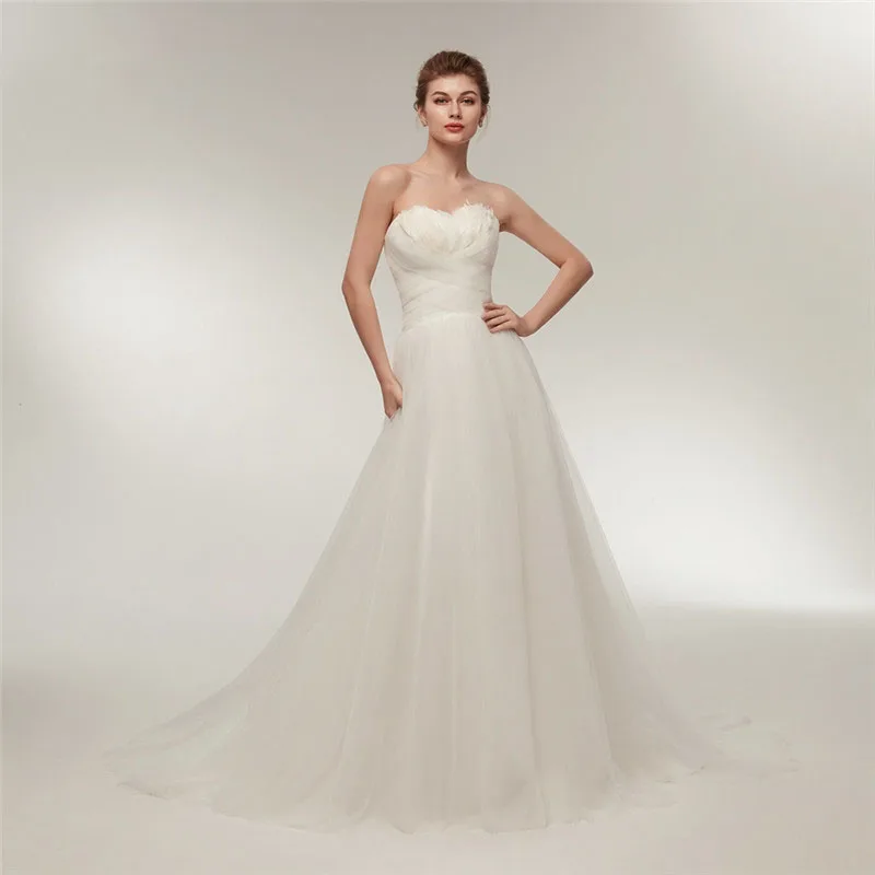 New Designer A-Line Surplice Bodice Wedding Dresses With Feather Adorned Bridal Gowns Bandage Back Long Wedding Dress Custom
New Designer A-Line Surplice Bodice Wedding Dresses With Feather Adorned Bridal Gowns Bandage Back Long Wedding Dress Custom