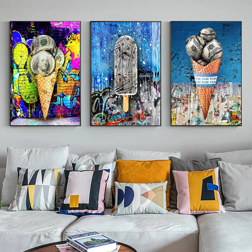 Money Pop Art Ice Cream Dollar Ball Poster And Prints Abstract Graffiti Art Rich Candy Canvas Wall Painting For Living Room
Money Pop Art Ice Cream Dollar Ball Poster And Prints Abstract Graffiti Art Rich Candy Canvas Wall Painting For Living Room