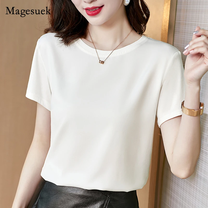 Solid Satin Summer Blouse Women Clothes New Short Sleeve Fashion Loose Blouses Women Casual O-Neck White Tee Shirt Tops 13378
Solid Satin Summer Blouse Women Clothes New Short Sleeve Fashion Loose Blouses Women Casual O-Neck White Tee Shirt Tops 13378