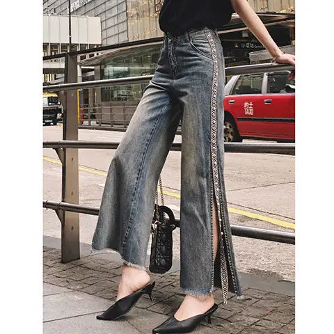New Arrival Summer Korean Style Women Loose Casual Split Ankle-length Pants Button Fly Cotton Denim Wide Leg Pants Jeans W473
New Arrival Summer Korean Style Women Loose Casual Split Ankle-length Pants Button Fly Cotton Denim Wide Leg Pants Jeans W473