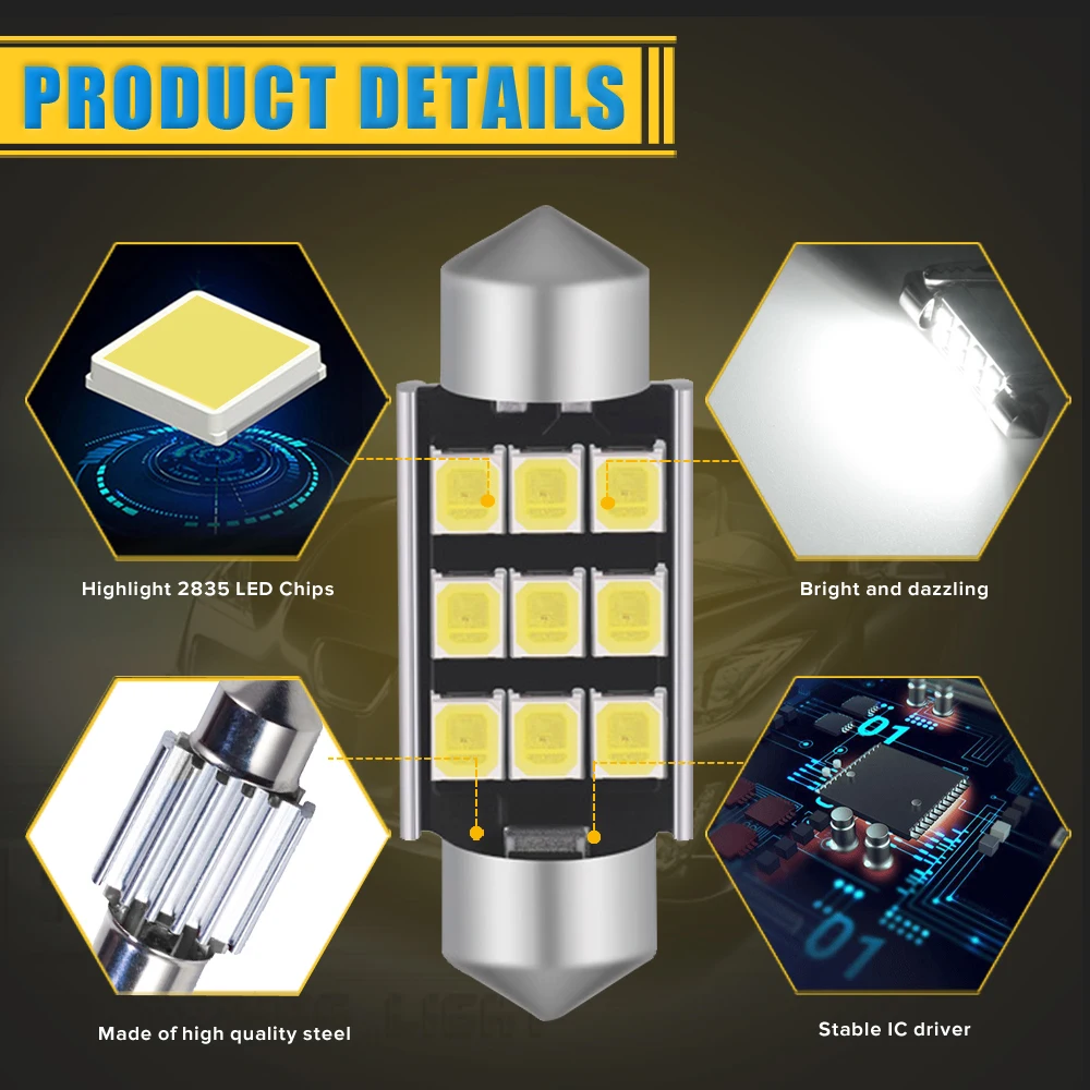 2x C5W LED Bulb 36mm 31mm Festoon Canbus License Plate Light Dome Reading Interior Car Lights Auto Lamp White 6000K Error Free
2x C5W LED Bulb 36mm 31mm Festoon Canbus License Plate Light Dome Reading Interior Car Lights Auto Lamp White 6000K Error Free