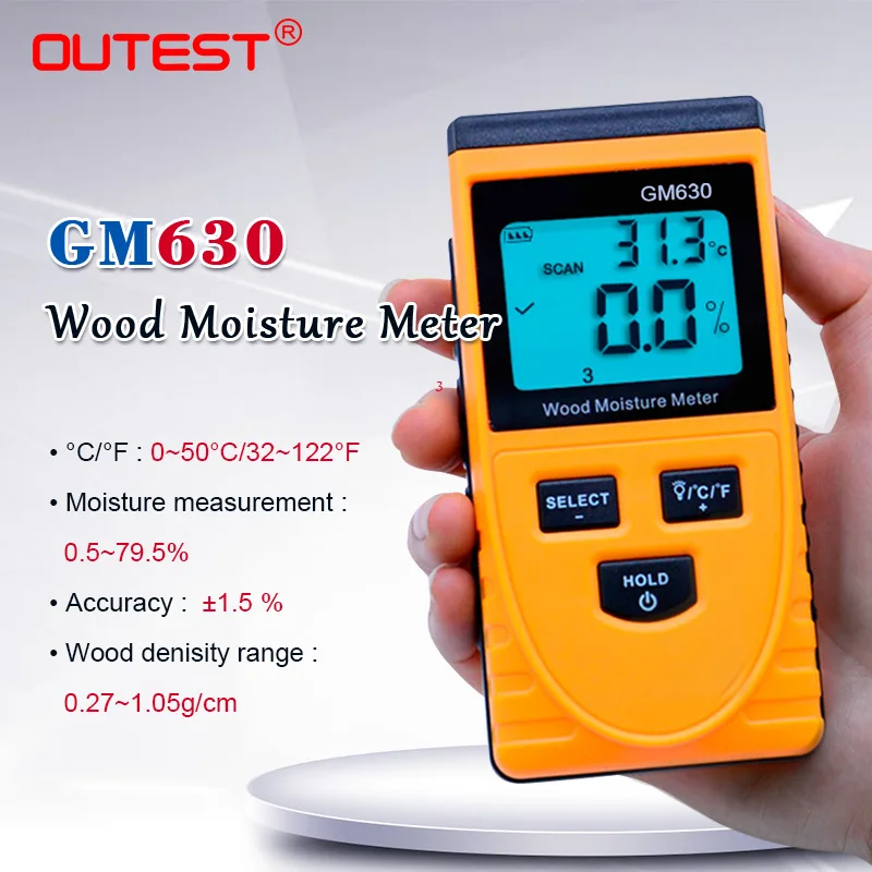 

Индукционный измеритель влажности древесины с цифровым ЖК-дисплеем, измеритель влажности древесины, тестер влажности древесины 0 ~ 50% GM630