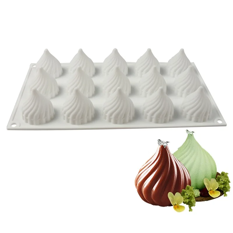 

15 Cavity Cone Whirlwind Onion Silicone Cake Mold for Chocolate Mousse Pudding Dessert Bread Bakeware Pan Decorating Tools