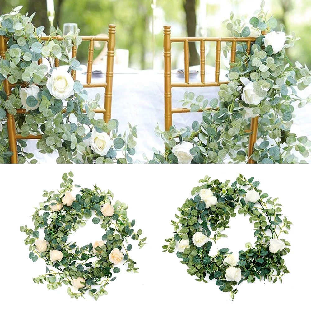 Wedding Wall Decor Artificial Rattan 7 Heads Rose Silk Eucalyptus Leaves Plant Greenery Flower Garland Eucalyptus Rattan Decor 
Wedding Wall Decor Artificial Rattan 7 Heads Rose Silk Eucalyptus Leaves Plant Greenery Flower Garland Eucalyptus Rattan Decor