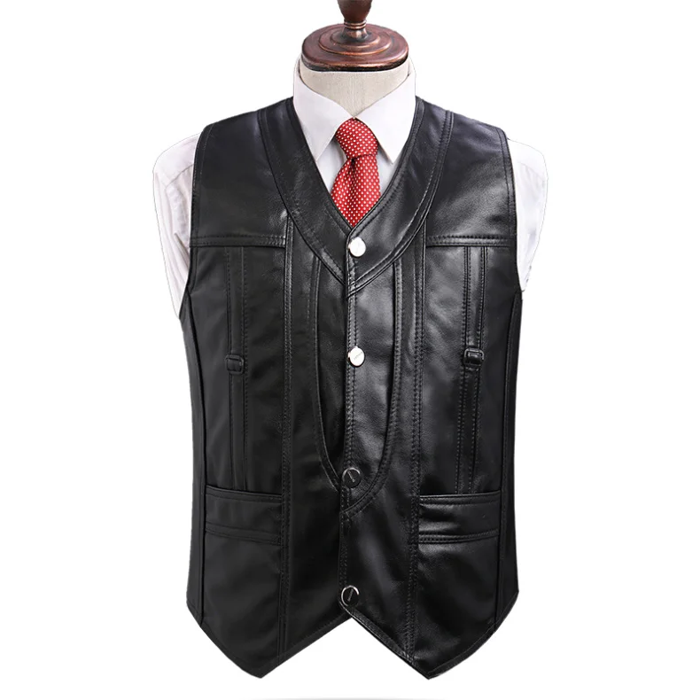 HOO 2020 Men's Autumn Leather Vest Sheepskin Slim V-neck Solid Color Vest
HOO 2020 Men's Autumn Leather Vest Sheepskin Slim V-neck Solid Color Vest