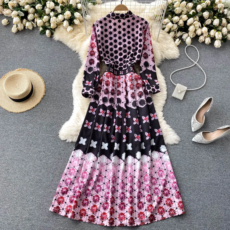 Retro Fashion Runway Women's Turn Down Collar Floral Print Long Maxi Dresses Spring Autumn Clothes Casual Aline Holiday Vestidos
Retro Fashion Runway Women's Turn Down Collar Floral Print Long Maxi Dresses Spring Autumn Clothes Casual Aline Holiday Vestidos