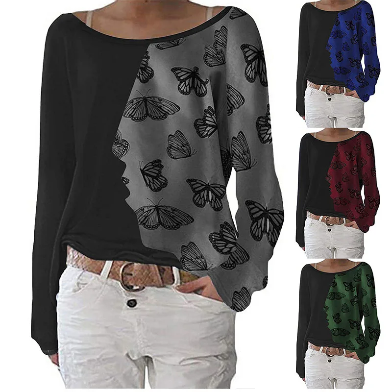 Women New Fashion Asymmetric Left and Right Printed Butterfly Round Neck Long Sleeve T-shirt 
Women New Fashion Asymmetric Left and Right Printed Butterfly Round Neck Long Sleeve T-shirt