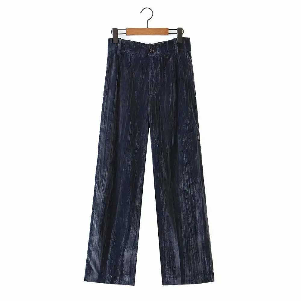 Vogue Vintage Women Dark Blue Straight Velvet Pants Spring Autumn Fashion Ladies High waist Trousers Female Casual Draped Pants
Vogue Vintage Women Dark Blue Straight Velvet Pants Spring Autumn Fashion Ladies High waist Trousers Female Casual Draped Pants