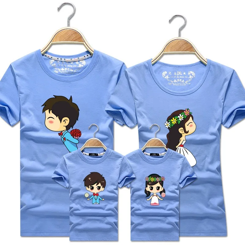 Matching Shirts for Couples Mama Mom And Daughter Father Son Family Outfits For Wedding Lovely Ladies Summer T-shirts | Мать и ребенок