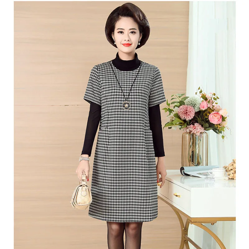 Spring-autumn Vacation Two-piece Dress Mother Turtleneck Black White Plaid Women's Vestidos Slim Back Lace Dress B304
Spring-autumn Vacation Two-piece Dress Mother Turtleneck Black White Plaid Women's Vestidos Slim Back Lace Dress B304