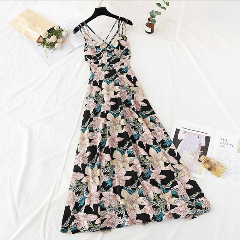 Women Summer Bohemian Spaghetti Strap Long Dress Sexy V-neck Print Chiffon Dresses New Open Back Holiday Beach Floral Dress
Women Summer Bohemian Spaghetti Strap Long Dress Sexy V-neck Print Chiffon Dresses New Open Back Holiday Beach Floral Dress