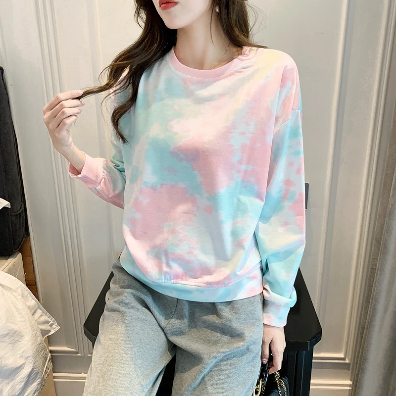 Women's Sweatshirts 2021 Fashion Cotton Tops for Women Tie-dyed Loong Sleeve Top Woman O-neck Clothes Female Basic Sweatshirt OL
Women's Sweatshirts 2021 Fashion Cotton Tops for Women Tie-dyed Loong Sleeve Top Woman O-neck Clothes Female Basic Sweatshirt OL