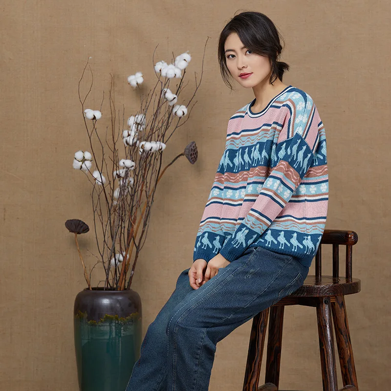 Fashion Women cotton Sweater Warm printting High Quality Winter Female Casual Pullover Knitted Top Femme loose sweater women
Fashion Women cotton Sweater Warm printting High Quality Winter Female Casual Pullover Knitted Top Femme loose sweater women