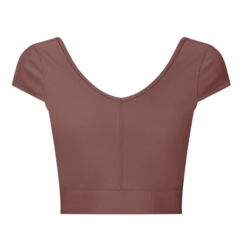 2021 new thread Yoga short sleeve V-shaped cross back outdoor sports fitness top 
2021 new thread Yoga short sleeve V-shaped cross back outdoor sports fitness top