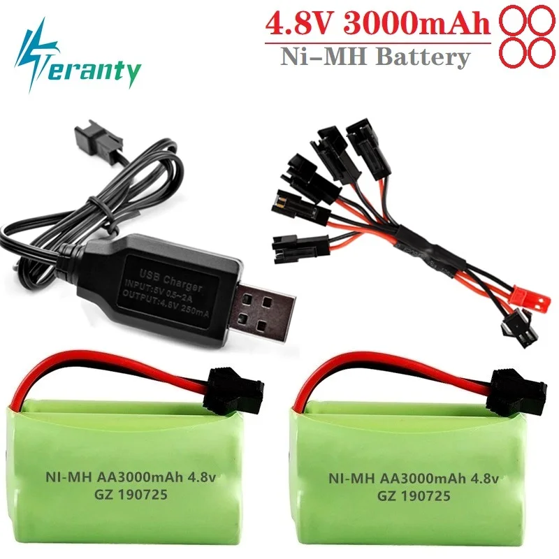 5Pcs 4.8v 3000mAh NiMH Battery and USB Charger For RC Cars Robots Tanks Gun Boats AA 4.8v Rechargeable Battery Pack With SM Plug
5Pcs 4.8v 3000mAh NiMH Battery and USB Charger For RC Cars Robots Tanks Gun Boats AA 4.8v Rechargeable Battery Pack With SM Plug