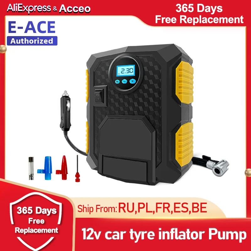 E-ACE Portable 12v Air Compressor car tyre inflator Pump, Tire Inflator, LCD Digital Display for Cars, SUVs, Trucks, Bicycles
E-ACE Portable 12v Air Compressor car tyre inflator Pump, Tire Inflator, LCD Digital Display for Cars, SUVs, Trucks, Bicycles