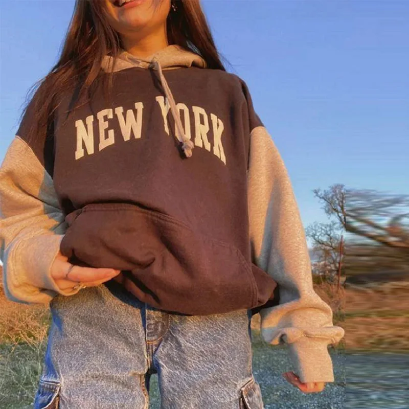 Letter Printing Splicing Women's Hoodies Loose Long-sleeved Casual Harajuku Sweatshirt For Woman 2021 Autumn Ladies Clothes 
Letter Printing Splicing Women's Hoodies Loose Long-sleeved Casual Harajuku Sweatshirt For Woman 2021 Autumn Ladies Clothes