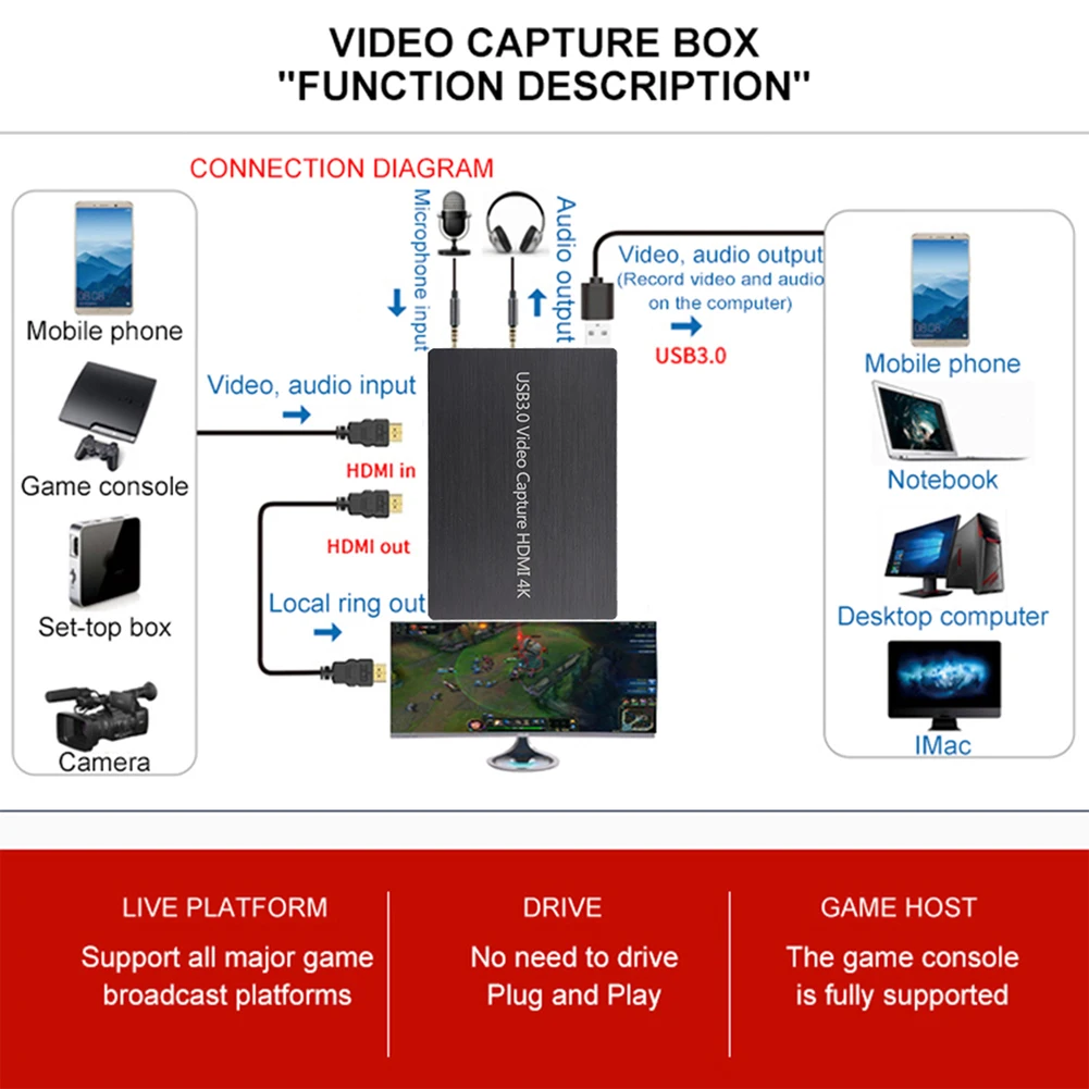 Новейшее устройство захвата видео 4K HD 1080P USB карта захвата игр для потокового видео
Новейшее устройство захвата видео 4K HD 1080P USB карта захвата игр для потокового видео