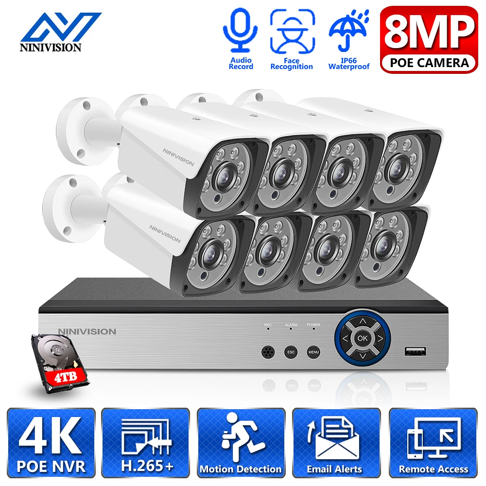 NINIVISION 4K Security CCTV System 8CH POE NVR 8MP IMX415 Outdoor Waterproof POE Audio IP Camera H.265 Video Surveillance Kit
NINIVISION 4K Security CCTV System 8CH POE NVR 8MP IMX415 Outdoor Waterproof POE Audio IP Camera H.265 Video Surveillance Kit