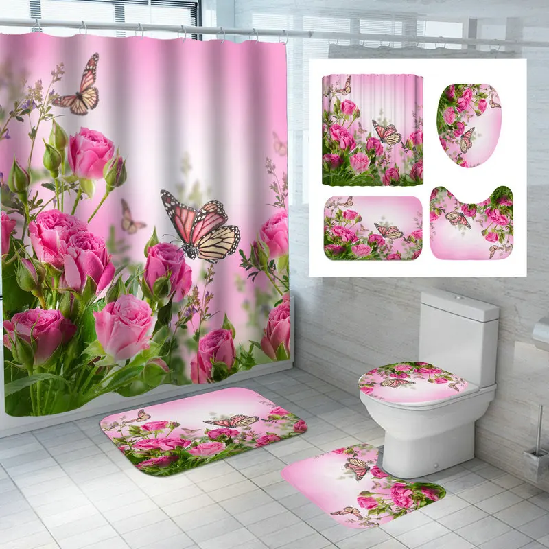 Bath Curtains Purple Flowers Blue Butterfly Scenery Waterproof Shower Curtains Bathroom Mat Set Polyester Washable Home Decor
Bath Curtains Purple Flowers Blue Butterfly Scenery Waterproof Shower Curtains Bathroom Mat Set Polyester Washable Home Decor