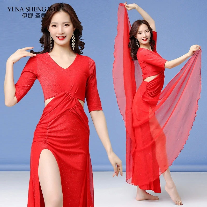New Women Belly Dance Clothing Sequins Outfit One-piece Dress Girls Bellydance Practice Costume Belly Dance Flowing Dress Long 
New Women Belly Dance Clothing Sequins Outfit One-piece Dress Girls Bellydance Practice Costume Belly Dance Flowing Dress Long