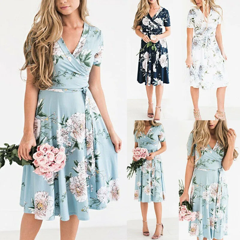 Women Floral Print Beach Dress Fashion Boho Summer Dresses V Neck Slim Short Sleeve Sundress Size S-XL Party Gift Hot
Women Floral Print Beach Dress Fashion Boho Summer Dresses V Neck Slim Short Sleeve Sundress Size S-XL Party Gift Hot