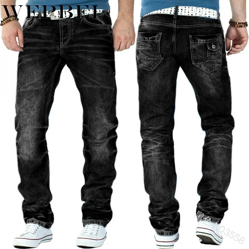 WEPBEL мужские модные однотонные джинсы Осенние повседневные джинсовые прямые брюки со средней талией на пуговицах 
WEPBEL мужские модные однотонные джинсы Осенние повседневные джинсовые прямые брюки со средней талией на пуговицах
