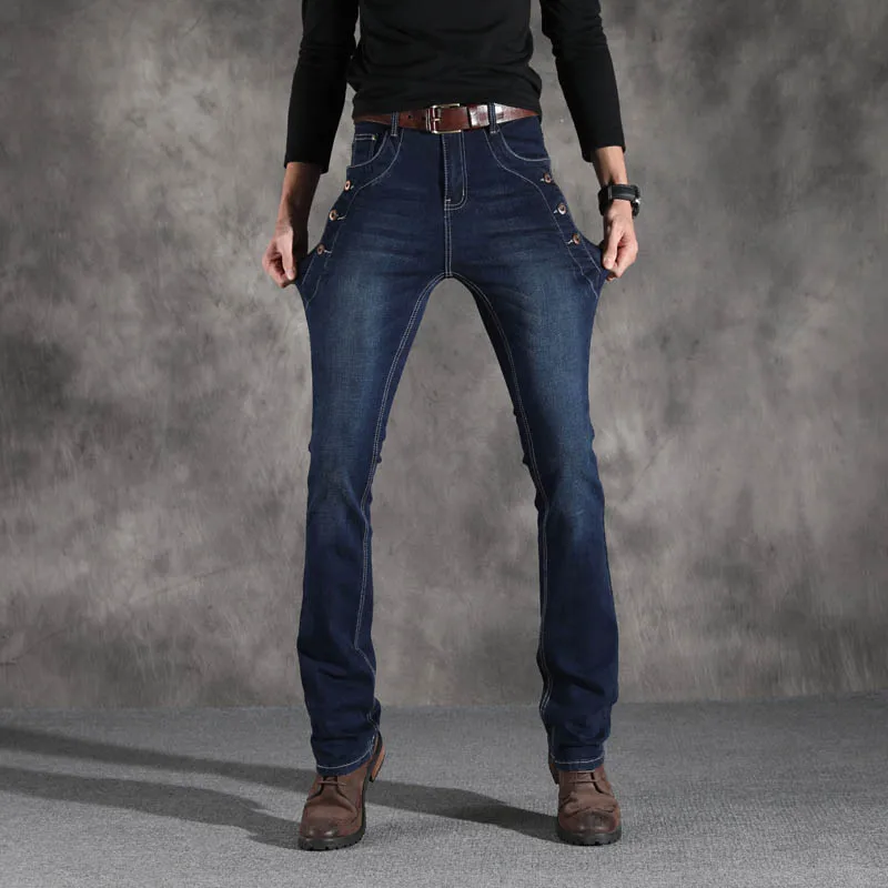 Мужские винтажные джинсы клеш повседневные Облегающие расклешенные с разрезами