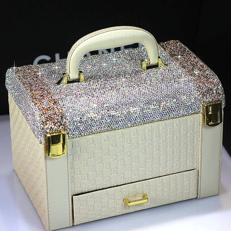 Diamond Leather Jewelry Boxes Travel Portable Makeup Holder Organizer With Handle Mirror Earrings Ring Necklace Display Storage
Diamond Leather Jewelry Boxes Travel Portable Makeup Holder Organizer With Handle Mirror Earrings Ring Necklace Display Storage