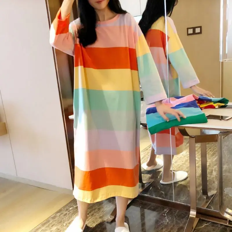 Women Cute Striped Sleepwear Lingerie Cartoon Print Clothing Sleepwear Cotton Round Neck Long Sleeve Nightdress Home Clothing
Women Cute Striped Sleepwear Lingerie Cartoon Print Clothing Sleepwear Cotton Round Neck Long Sleeve Nightdress Home Clothing