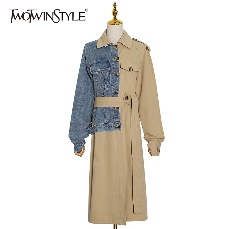 TWOTWINSTYLE Patchwork Denim Windbreaker Lapel Long Sleeve High Waist With Sashes Lace Up Bowknot Casual Windbreakers Feamale
TWOTWINSTYLE Patchwork Denim Windbreaker Lapel Long Sleeve High Waist With Sashes Lace Up Bowknot Casual Windbreakers Feamale