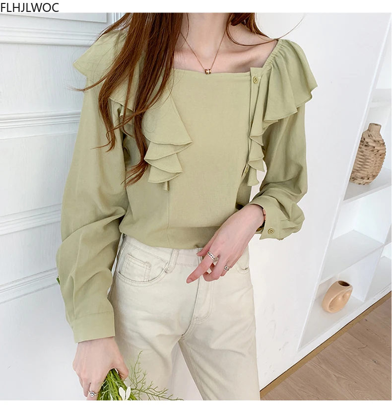 Chic Korea Fashion Ruffled Tops 2020 Fall Autumn Long Sleeve Cute Preppy Style Girls Women Ruffles Single Breasted Button Shirts
Chic Korea Fashion Ruffled Tops 2020 Fall Autumn Long Sleeve Cute Preppy Style Girls Women Ruffles Single Breasted Button Shirts