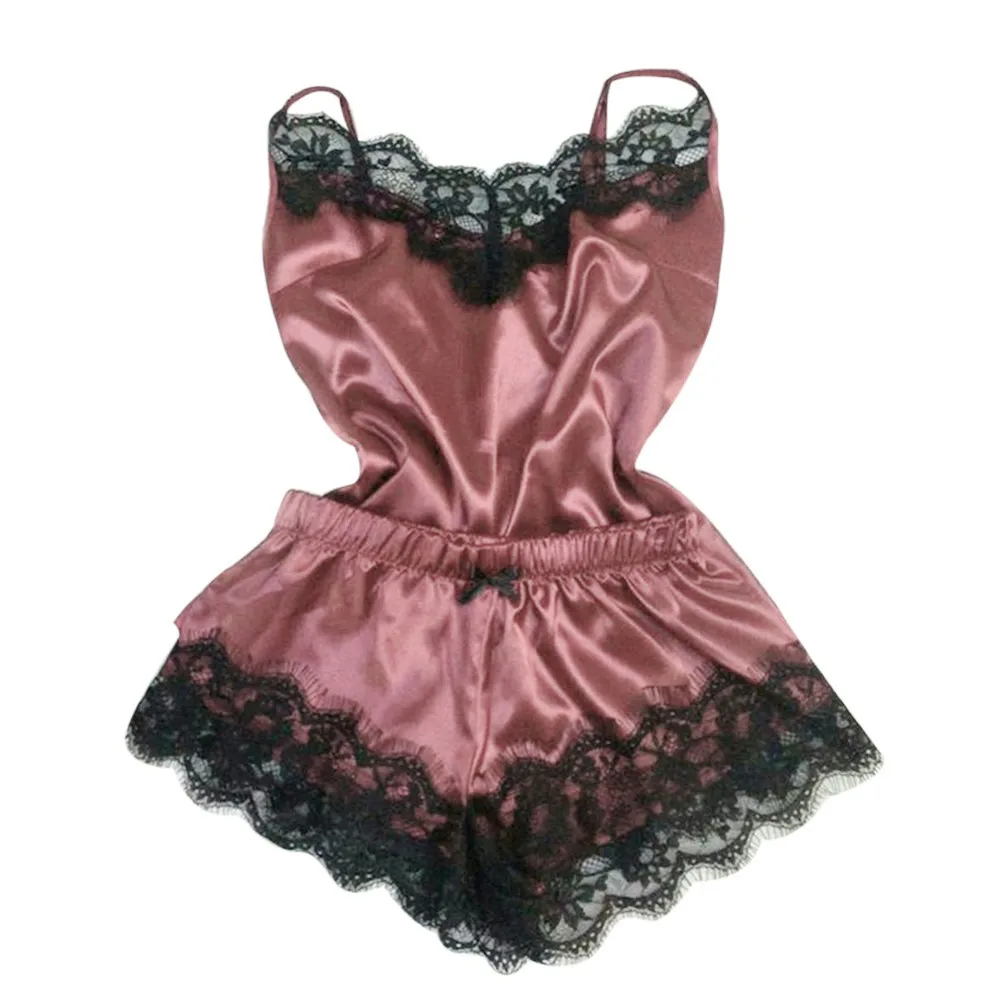 Sexy Women Satin Lace V-Neck Camisole Bowknot Shorts Pajamas Set Loose Casual Sleepwear Lingerie pijamas verano mujer
Sexy Women Satin Lace V-Neck Camisole Bowknot Shorts Pajamas Set Loose Casual Sleepwear Lingerie pijamas verano mujer