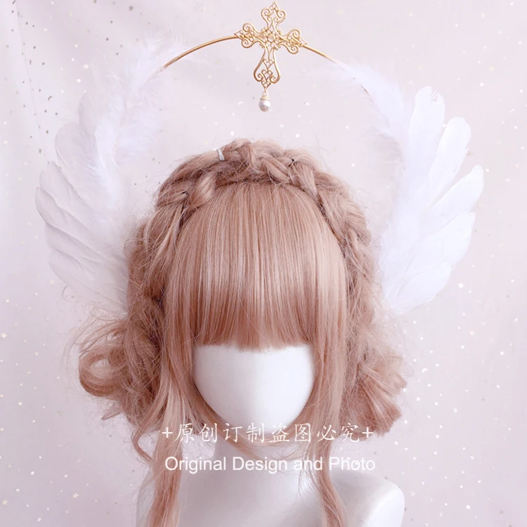 

Gorgeous Angel Feather Wings KC Gothic Headband Lolita Court Crown Halo Aperture Princess Queen Pope Props Notre Dame Hair hoop
