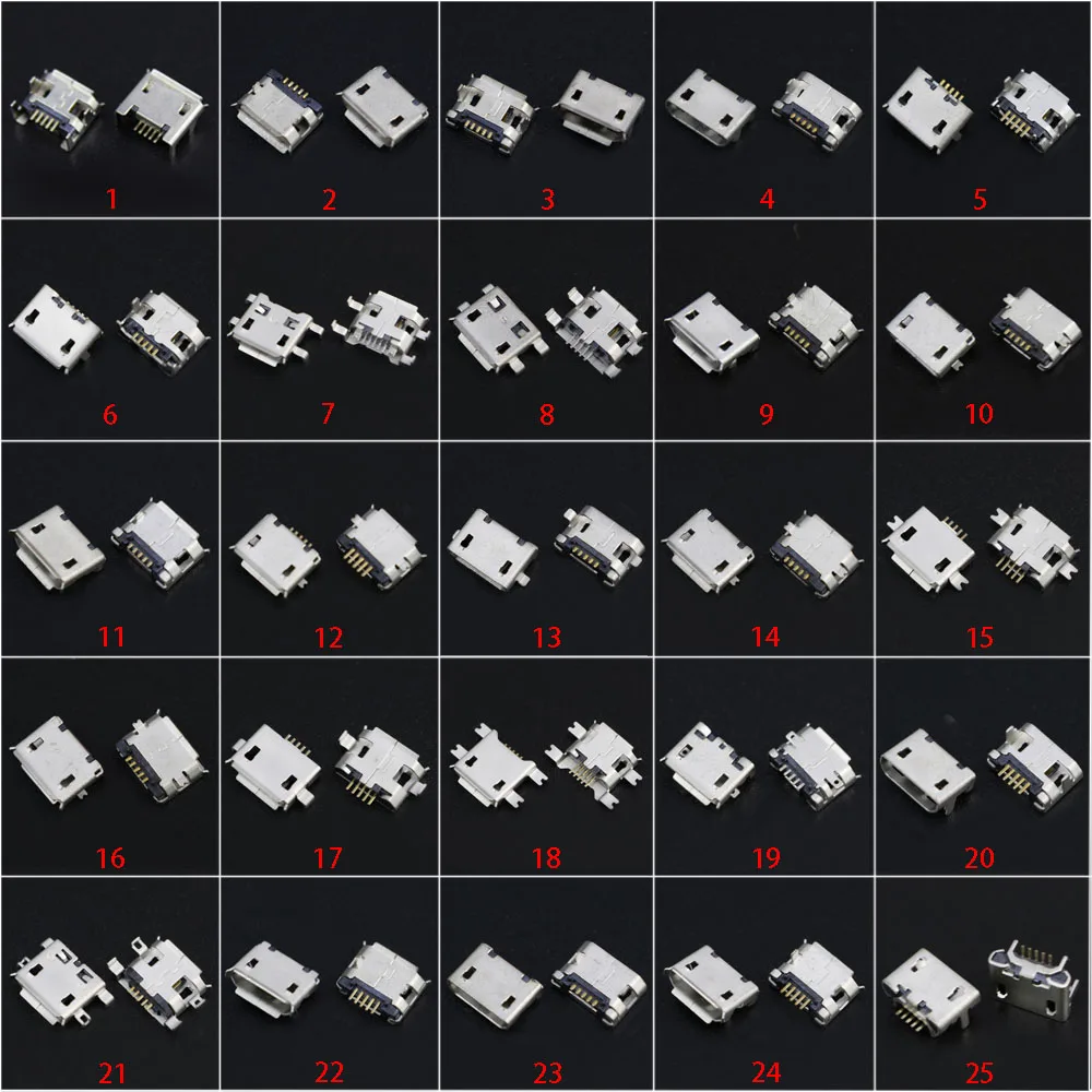 25 моделей Micro 5Pin USB разъем для подключения зарядного устройства Lenovo Huawei Xiaomi Samsung и