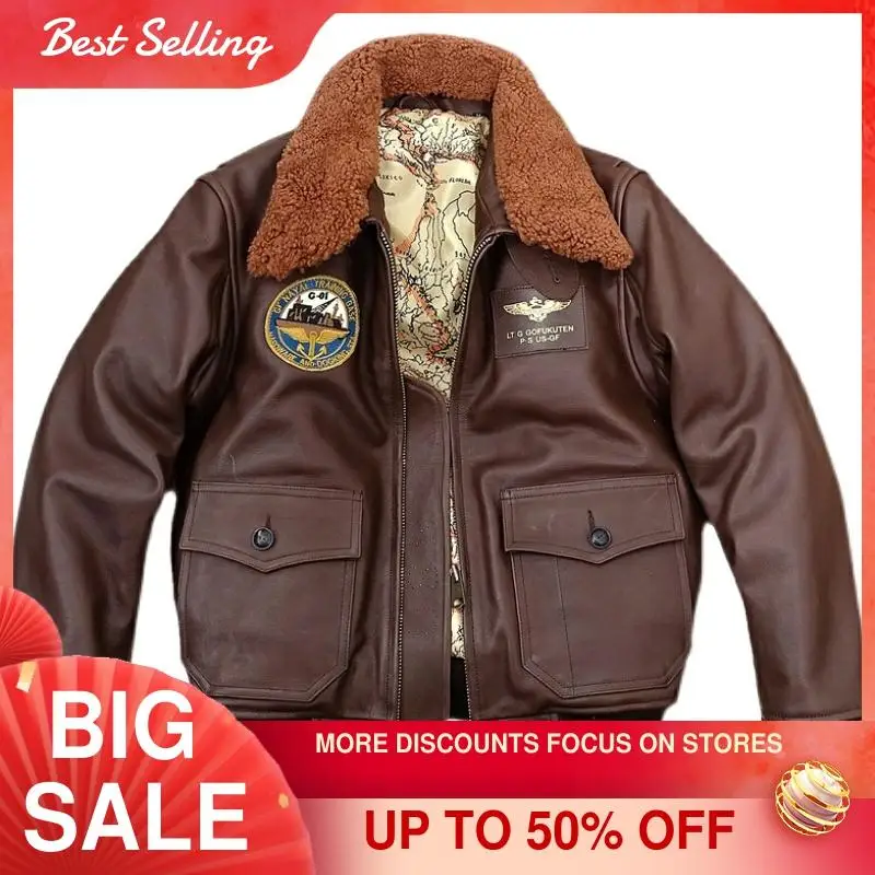 2021 Dark Brown Military Style G1 Pilot Leather Jacket Europe Size XXL Genuine Natural Cowhide Autumn USAF Aviation Coat
2021 Dark Brown Military Style G1 Pilot Leather Jacket Europe Size XXL Genuine Natural Cowhide Autumn USAF Aviation Coat
