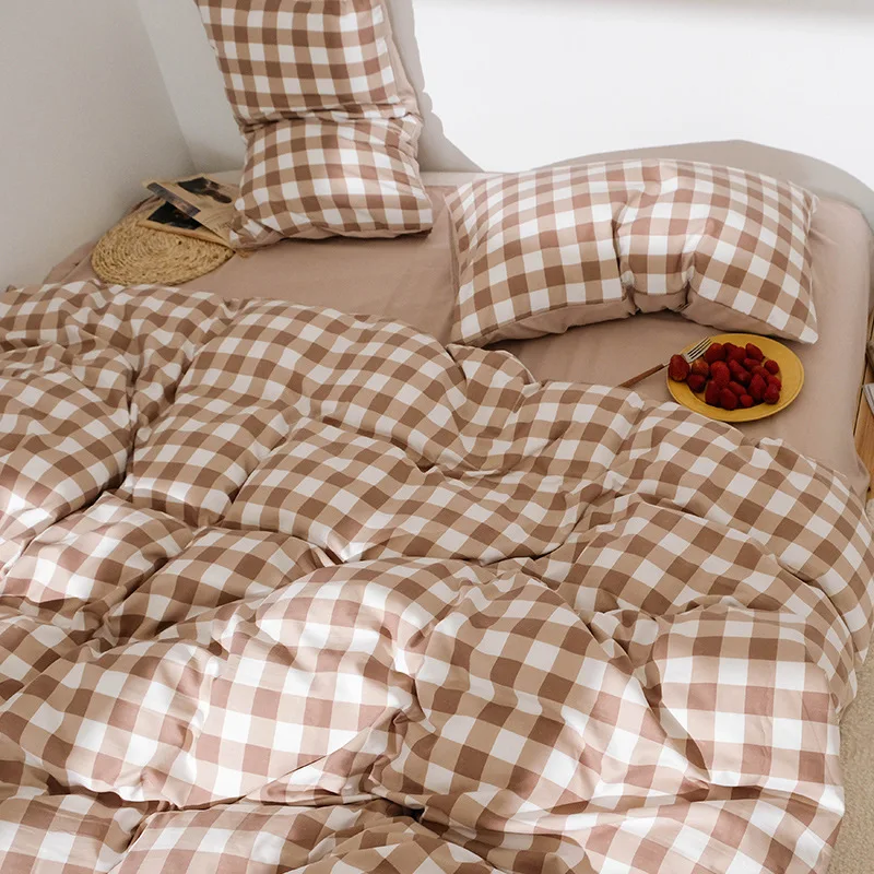 Japanese-Style Skin-Friendly Plaid Four-Piece Set Quilt Cover Bed Sheet Fitted Sheet Four-Piece Set 1.5/1.8 Bedding home
Japanese-Style Skin-Friendly Plaid Four-Piece Set Quilt Cover Bed Sheet Fitted Sheet Four-Piece Set 1.5/1.8 Bedding home
