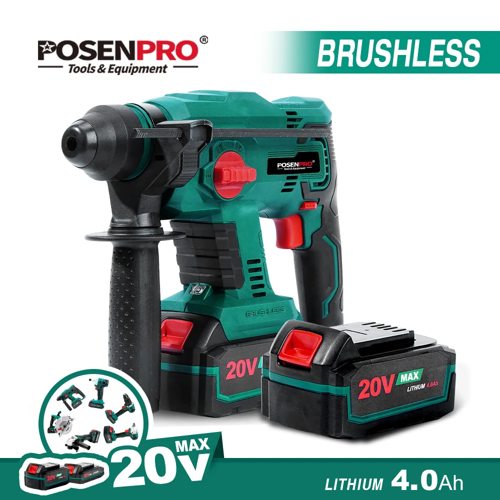 20V Brushless Rotary Hammer Multifunctional Electric Hammer Impact Drill Punch Cordless Power Tools 4.0Ah Batteries POSENPRO
20V Brushless Rotary Hammer Multifunctional Electric Hammer Impact Drill Punch Cordless Power Tools 4.0Ah Batteries POSENPRO