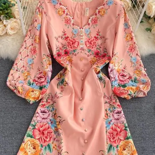 Pink Floral Printed Runway Dress Women 2020 Autumn Vintage V-neck Long Sleeve A-line Mini Dress Vestidos
Pink Floral Printed Runway Dress Women 2020 Autumn Vintage V-neck Long Sleeve A-line Mini Dress Vestidos