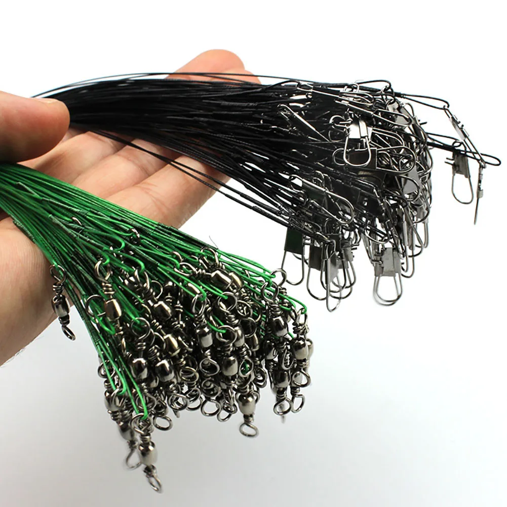 20Pcs Anti-bite Fishing Lead Line Rope Wire Tackle Green Lures With Swivel Accessory Core Leash 15CM-50CM | Спорт и развлечения