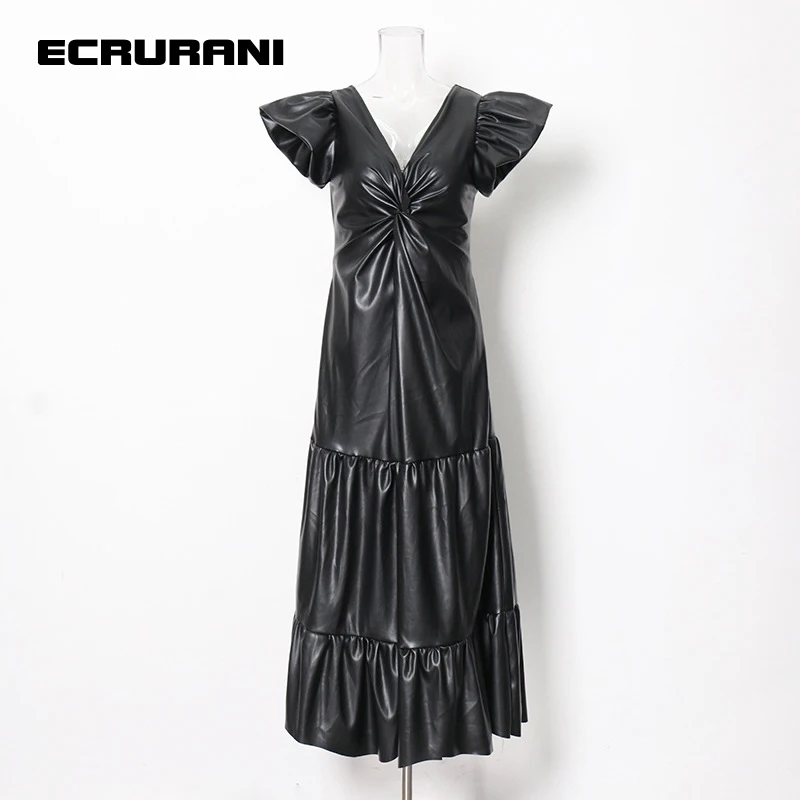 ECRURANI Pu Moto Dress For Women V Neck Gathered Waist Flying Sleeve Layered Ruffle Hem Mid Dresses Female 2021 Summer Clothing
ECRURANI Pu Moto Dress For Women V Neck Gathered Waist Flying Sleeve Layered Ruffle Hem Mid Dresses Female 2021 Summer Clothing