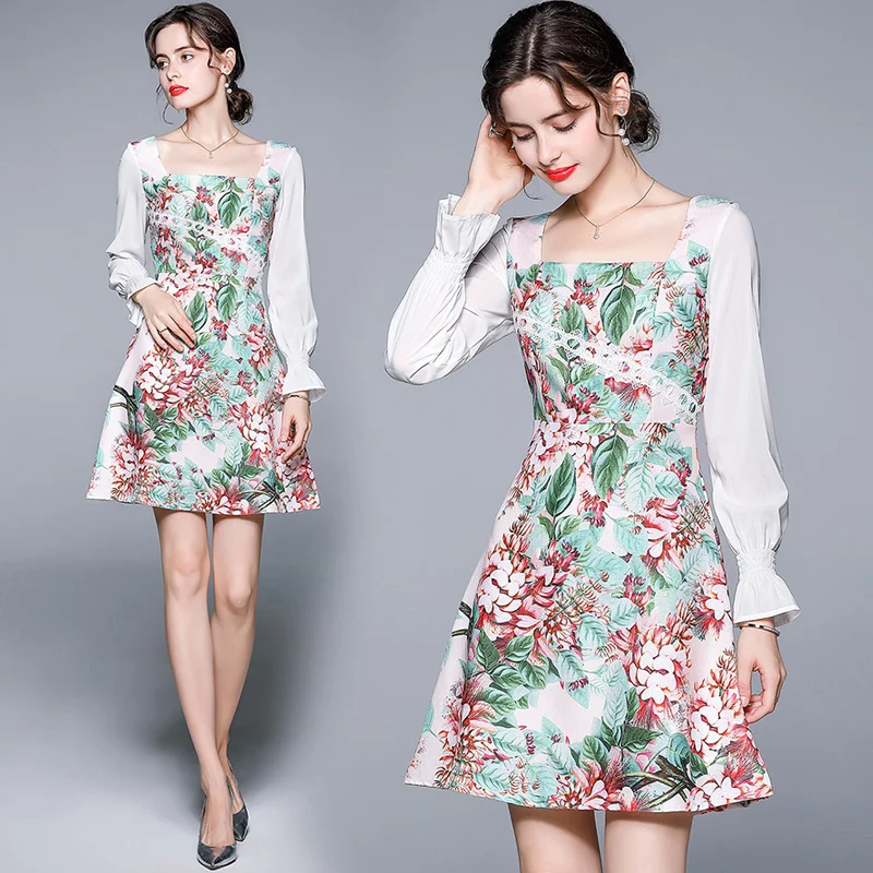 Women's Square Collar Slim Print Stitching Puff Sleeve Mini Dress 2021 Early Autumn New French Temperament Vestidos 8141
Women's Square Collar Slim Print Stitching Puff Sleeve Mini Dress 2021 Early Autumn New French Temperament Vestidos 8141