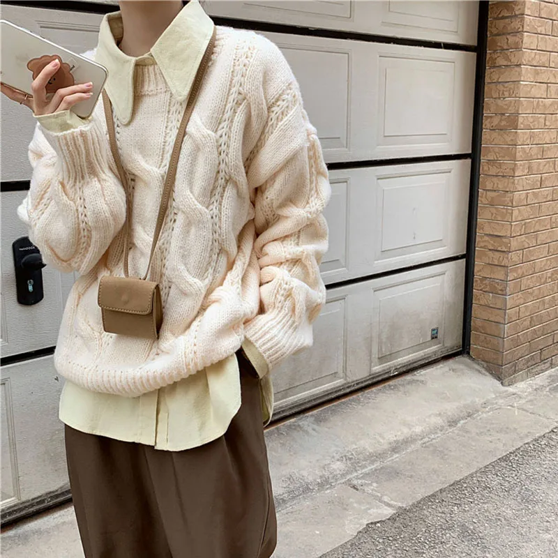 Korean Style Casual Pullovers Long Sleeve Oversize Vintage Knitted Tops Women's 2020 New Autumn Winter Sweaters Femeal Fashion
Korean Style Casual Pullovers Long Sleeve Oversize Vintage Knitted Tops Women's 2020 New Autumn Winter Sweaters Femeal Fashion