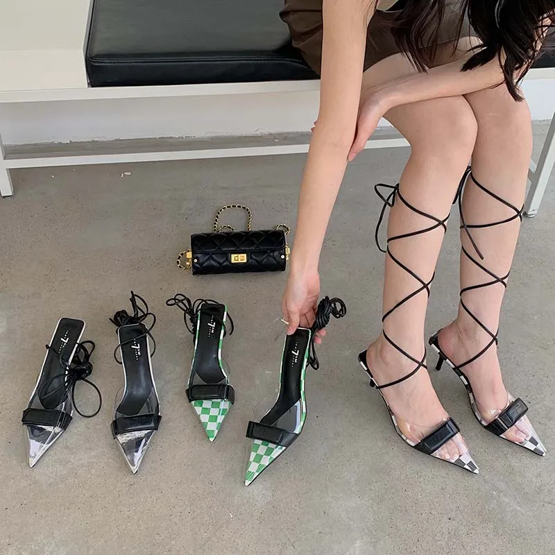 Сандалии женские на высоком каблуке, заостренный носок, перекрестная шнуровка, шнуровка, туфли-лодочки, летние свадебные туфли, Размеры 35-39 
Сандалии женские на высоком каблуке, заостренный носок, перекрестная шнуровка, шнуровка, туфли-лодочки, летние свадебные туфли, Размеры 35-39