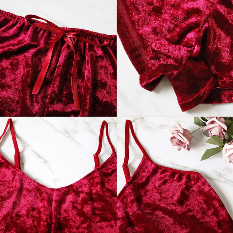 2 Pieces Pyjamas Women Solid Soft Sexy Nightwear Suit Velvet Lingerie Set Pleated Sleepwear Sets Strap Women Top+Loose Shorts
2 Pieces Pyjamas Women Solid Soft Sexy Nightwear Suit Velvet Lingerie Set Pleated Sleepwear Sets Strap Women Top+Loose Shorts