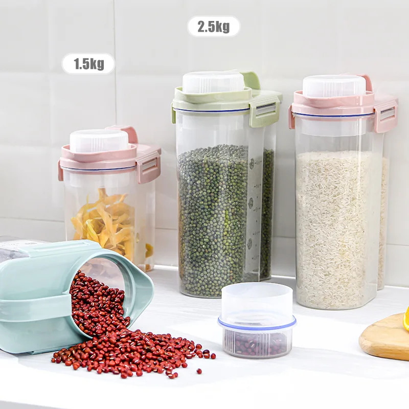 

Food Grains Plastic Storage Box Cans Rice Bucket Sealed Jars for Spices Cereal Dispenser with Lid Container Kitchen Organizer