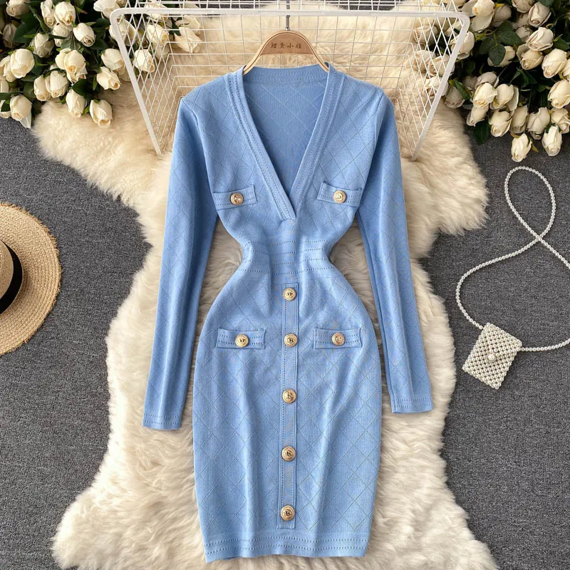 YIZZHOY Spring Autumn Sexy Bodycon Warm Sweater Dress Women Knitted Pencil Dress Korean Long Sleeve V Neck Elastic Slim Dress
YIZZHOY Spring Autumn Sexy Bodycon Warm Sweater Dress Women Knitted Pencil Dress Korean Long Sleeve V Neck Elastic Slim Dress